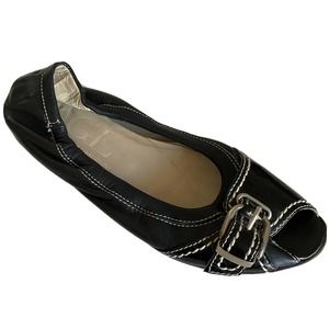 AGL Attilio Giusti Leombruni Ballet Flat Peep Toe Buckle Patent Leather …
